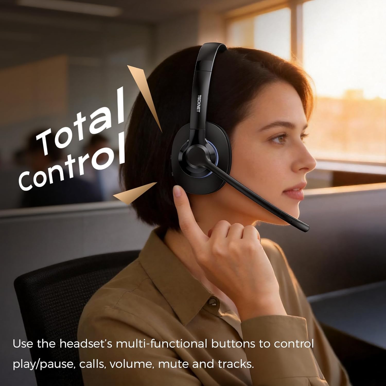 Thumbnail 6 de TECKNET Bluetooth Headset with AI Noise Cancellation: Dual-Mode USB-A & Bluetooth 6.0 On-Ear Headphones