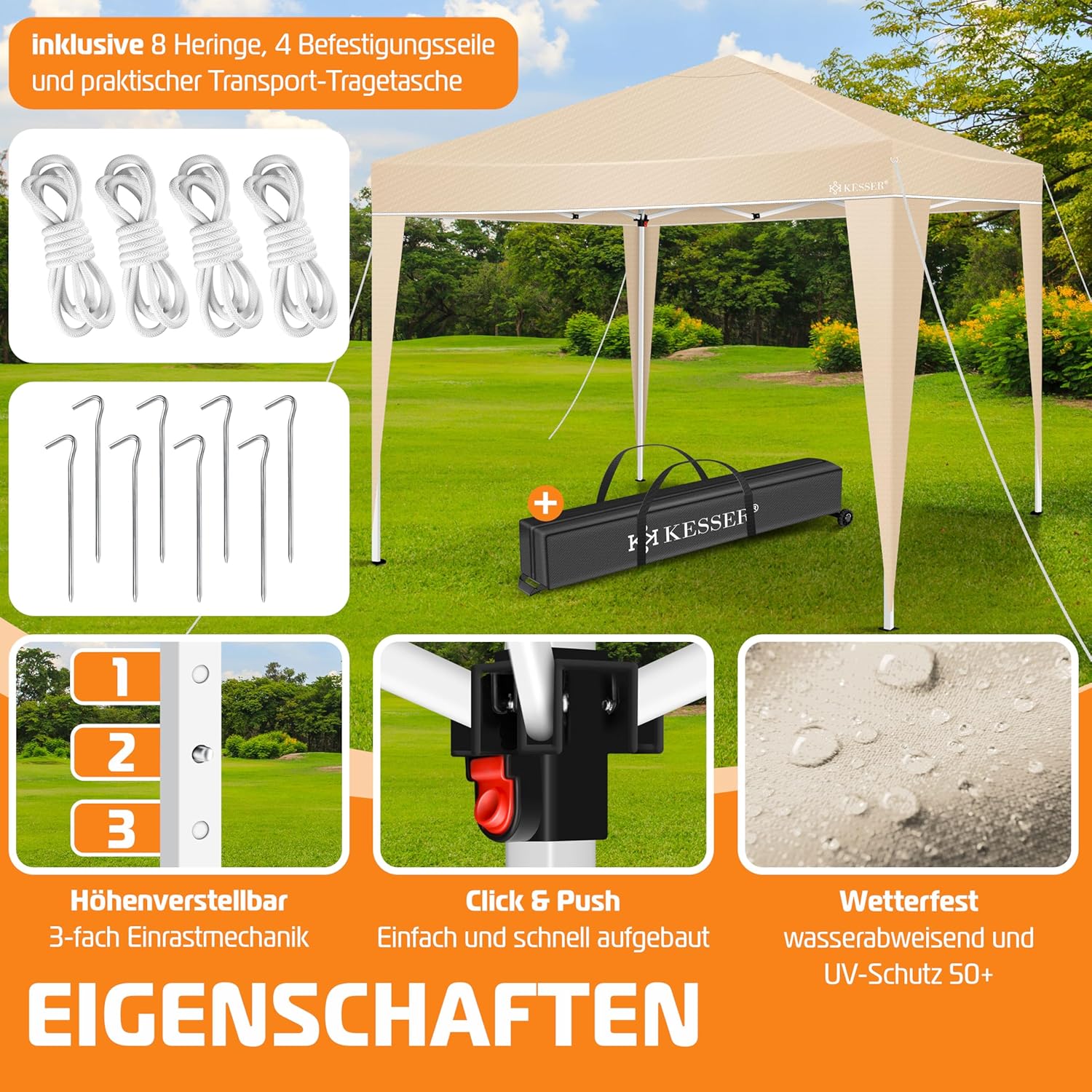 Thumbnail 1 de KESSER Pavillon Faltpavillon 3x3m – stabil, UV-schutz & mobil