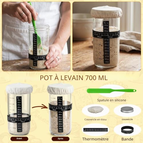 Detalle 2 de AMIPOW kit de boulangerie au levain 37 pièces avec bannetons rond et ovale