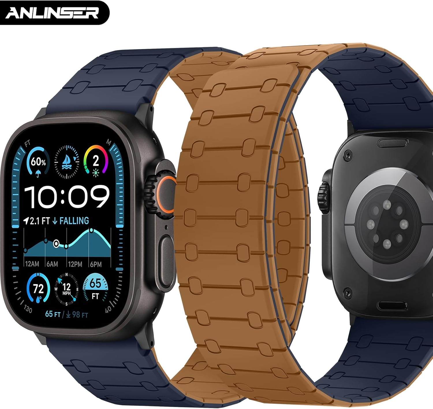 Thumbnail 1 de Anlinser Apple Watch Magnetic Silicone Band (49mm–42mm) – Brown/Indigo