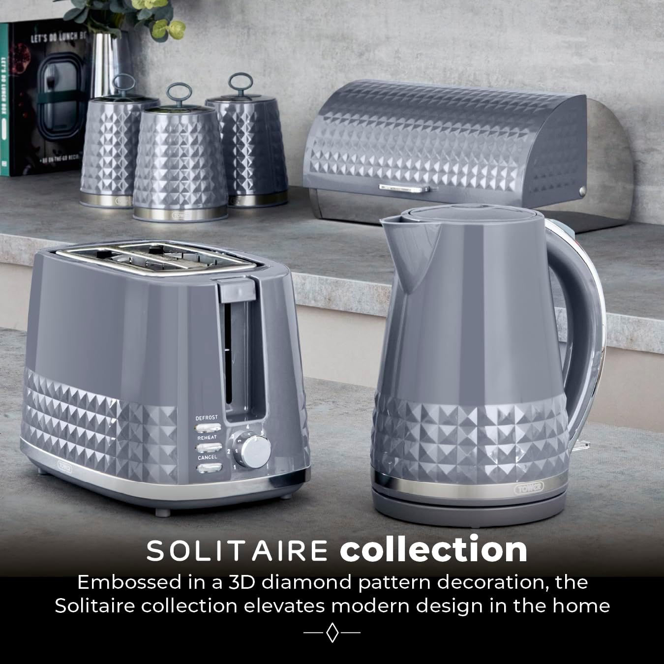 Detalle de Tower T20082GRY Solitaire 2 Slice Toaster: a practical, stylish addition to a busy kitchen