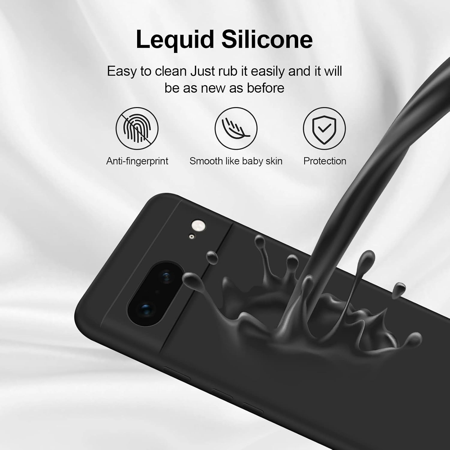 Detalle de GiiYoon Google Pixel 7 Silicone Phone Case, Black with Microfiber Lining