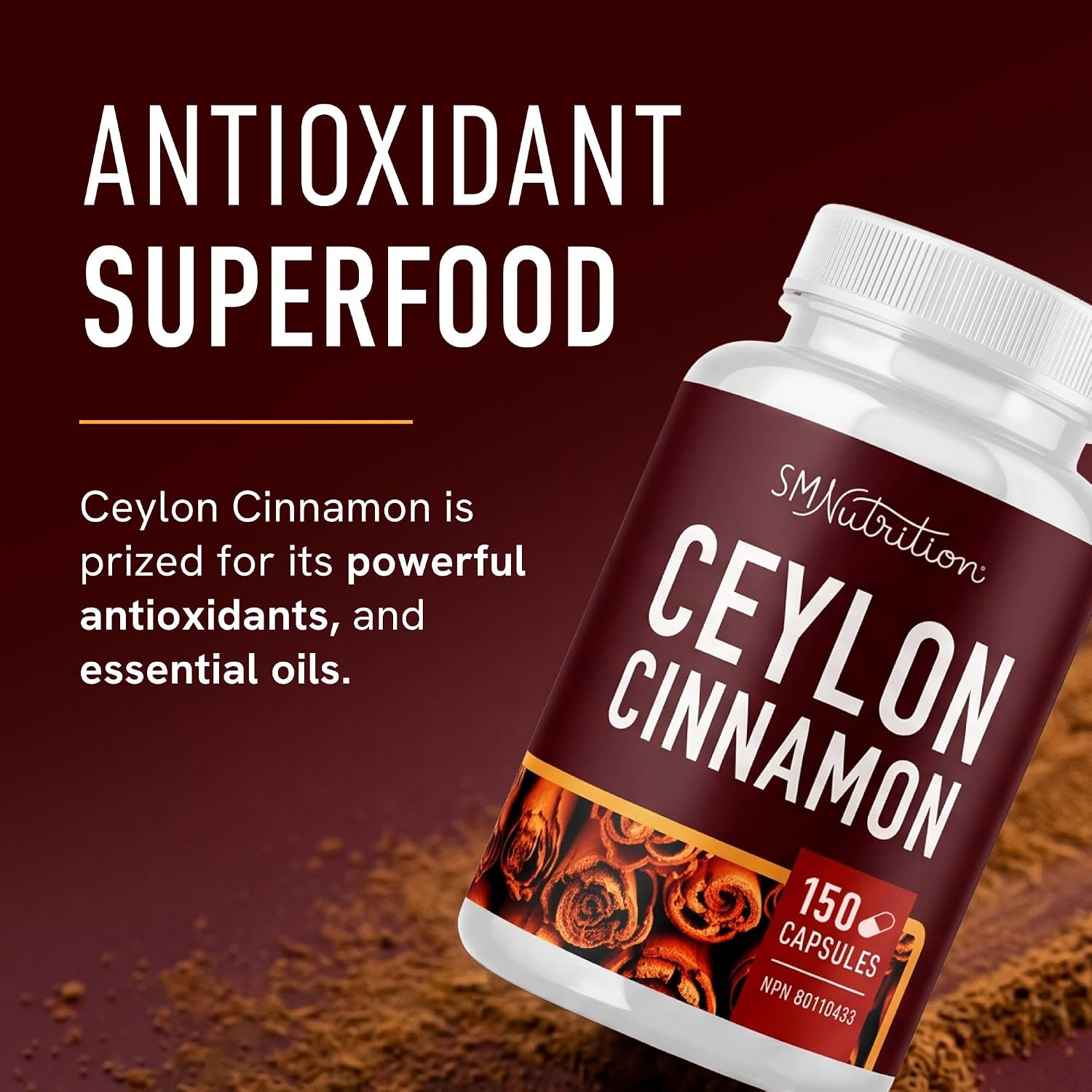 Thumbnail 3 de SMNutrition Organic Ceylon Cinnamon Capsules, 1,200 mg per Serving, 150 Count