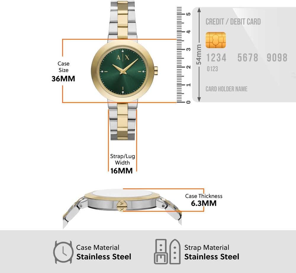Thumbnail 6 de Armani Exchange Damen-Uhr Quarz Zweizeiger mit 36-mm-Gehäuse (Edelstahl- oder Lederarmband)