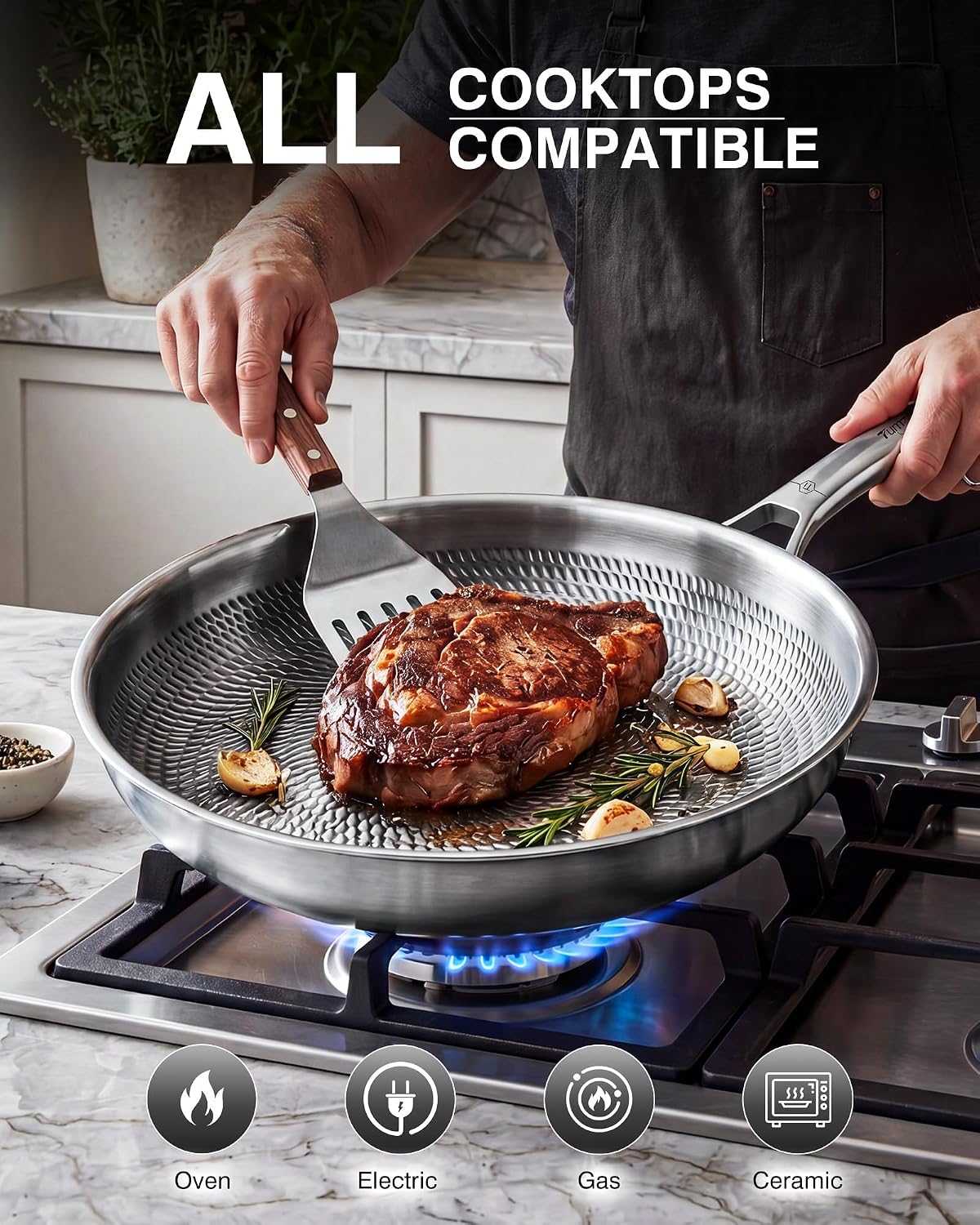 Detalle 1 de Tumzak Titanium Frying Pans, 8+10+12-Inch Set