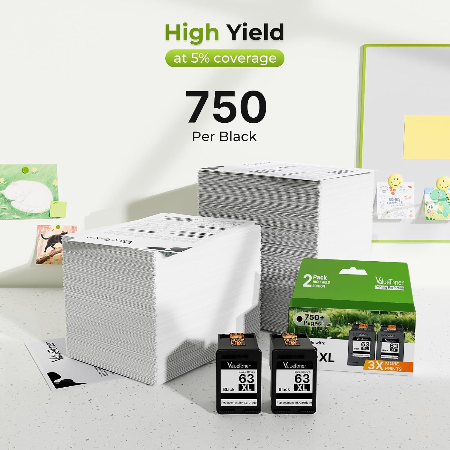 Thumbnail 2 de Valuetoner 63XL Black Ink Cartridge 480 pages