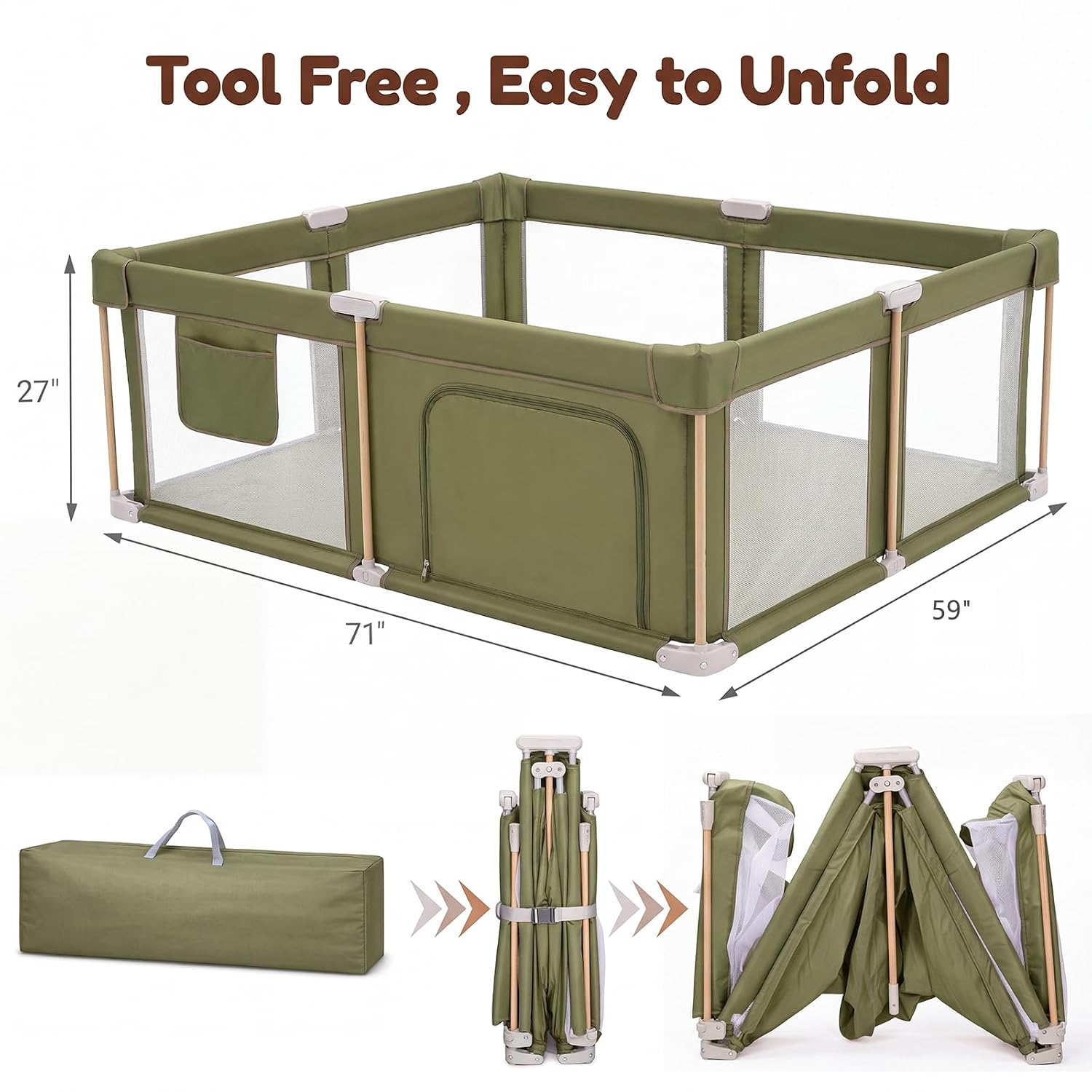 Thumbnail 1 de JevrJeur Foldable Baby Playpen with Mat, 71" × 59", Breathable Mesh