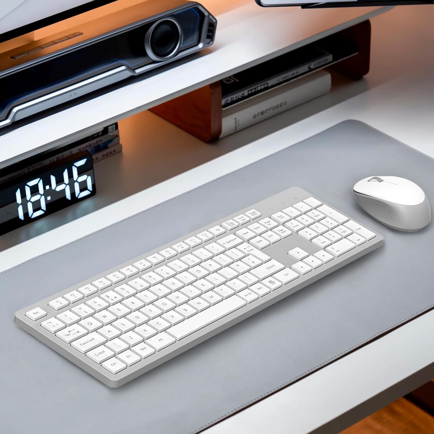 Thumbnail 6 de LeadsaiL Wireless Keyboard and Mouse Set (UK layout) – Full Size, Ergonomic Stand, Noiseless Click, 12 Shortcuts, White & Grey