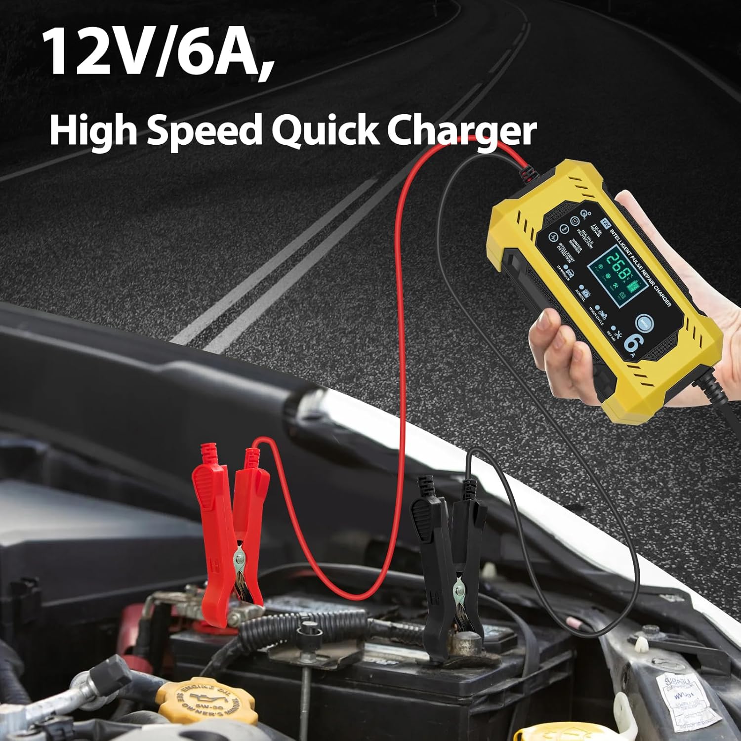Detalle 2 de Caricabatterie auto 12V 6A con schermo LCD e manutenzione