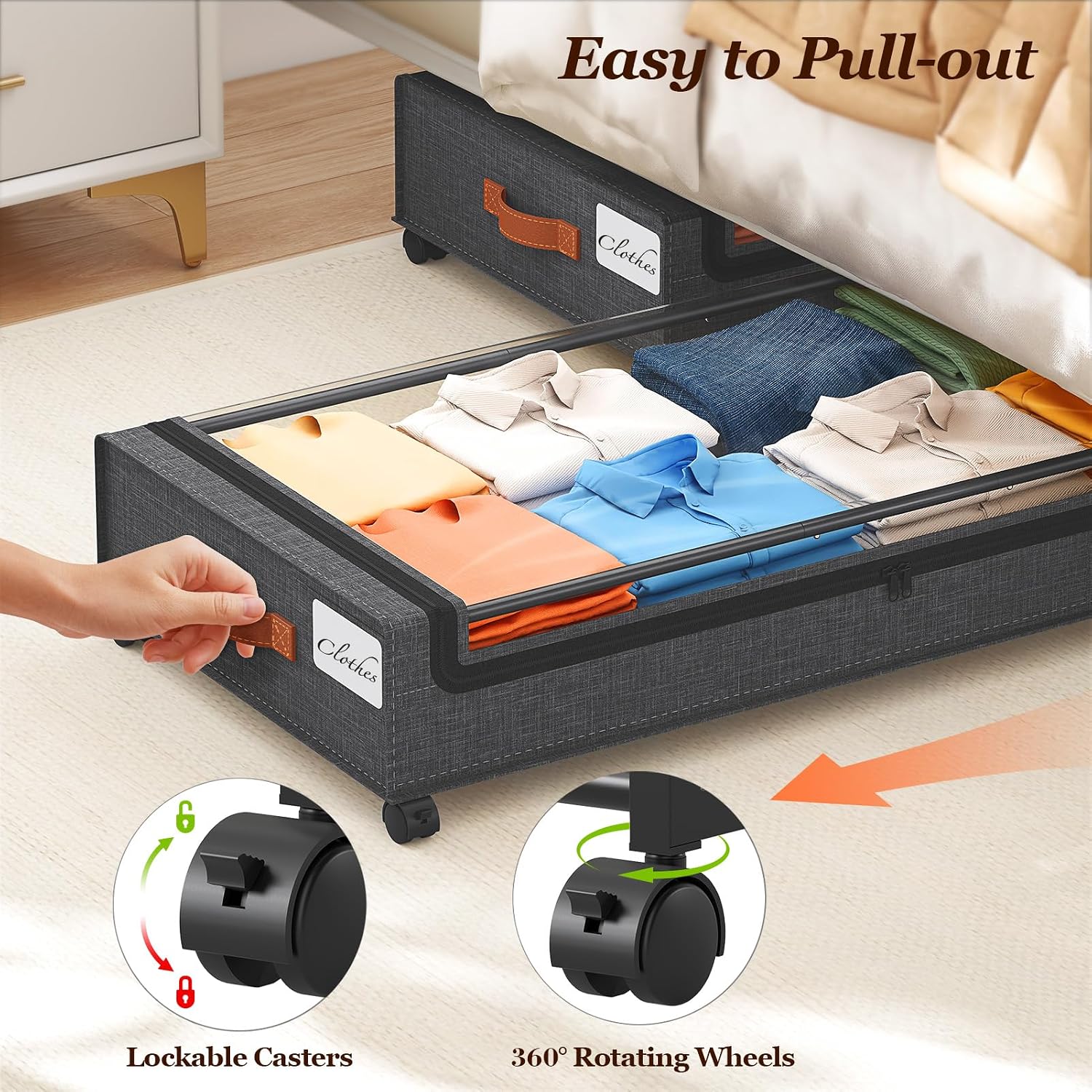 Detalle 2 de Yecaye 85 L Under-Bed Storage Containers, 2-Pack with Wheels and Clear Lids