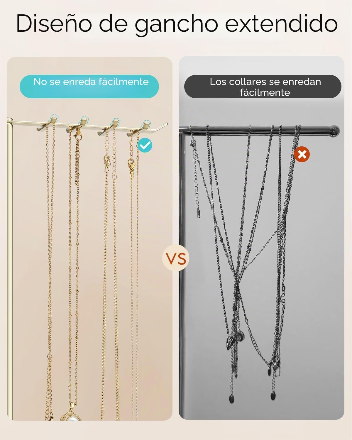 Detalle 2 de VLANDO: Organizador de joyas de 4 niveles en cuero PU para collares, anillos y pendientes