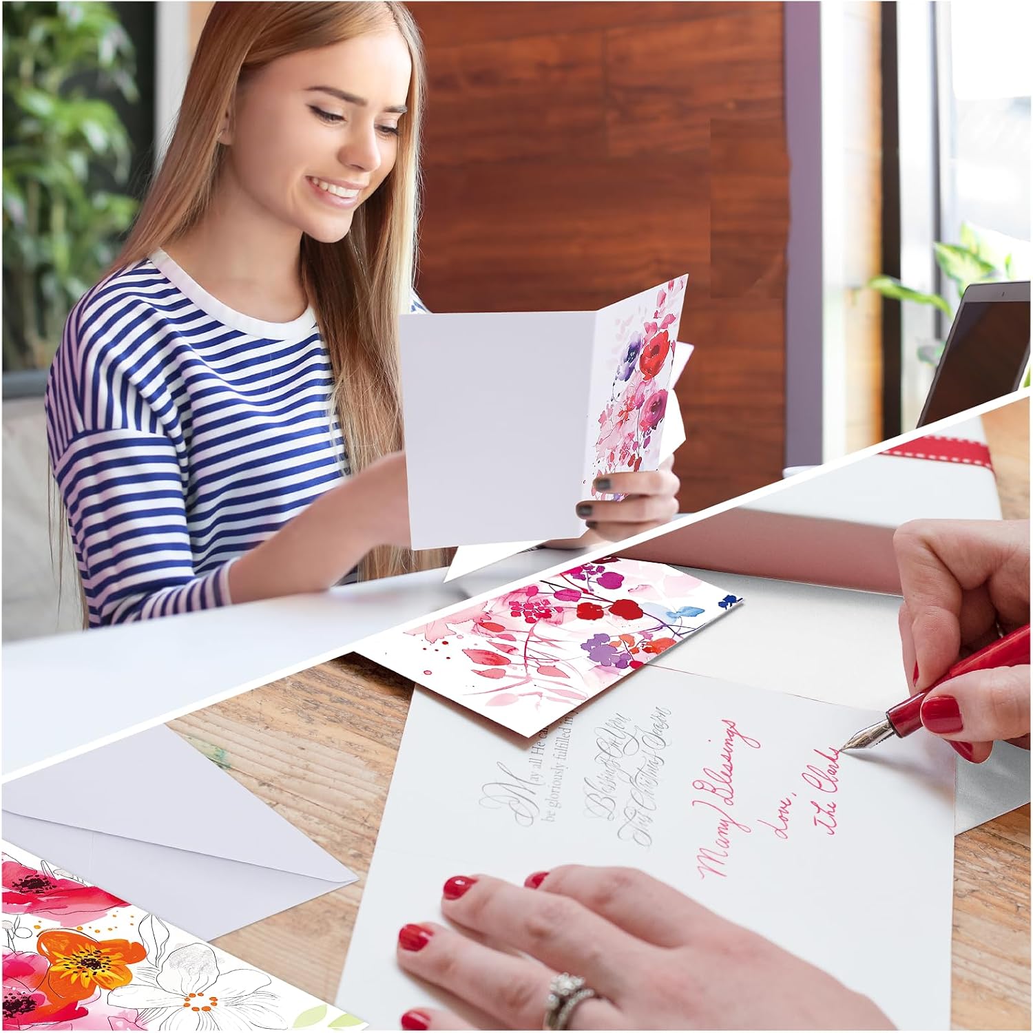 Detalle de FUHITIM 48-Pack Blank Greeting Cards with Envelopes, Watercolor Floral Designs