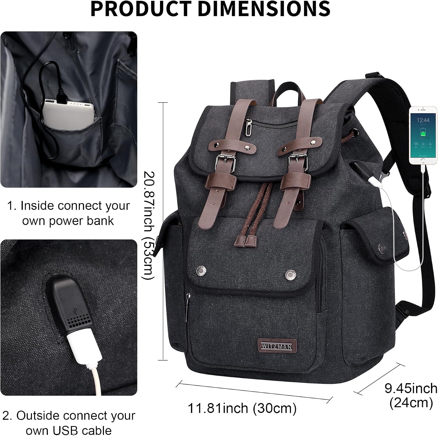 Thumbnail 6 de WITZMAN Canvas Reiserucksack Herren – Vintage Travel Backpack für 15,6 Zoll Laptop