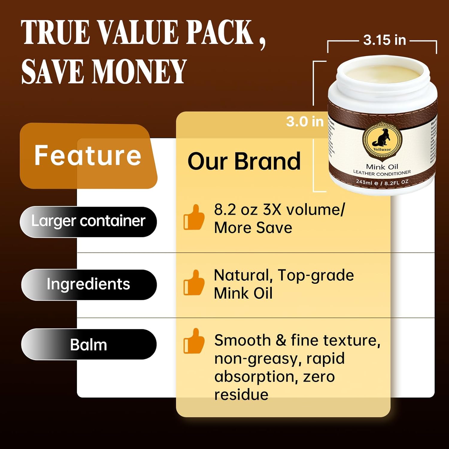 Detalle de Velluxor 4-in-1 Natural Mink Oil Leather Cleaner and Conditioner (240g)