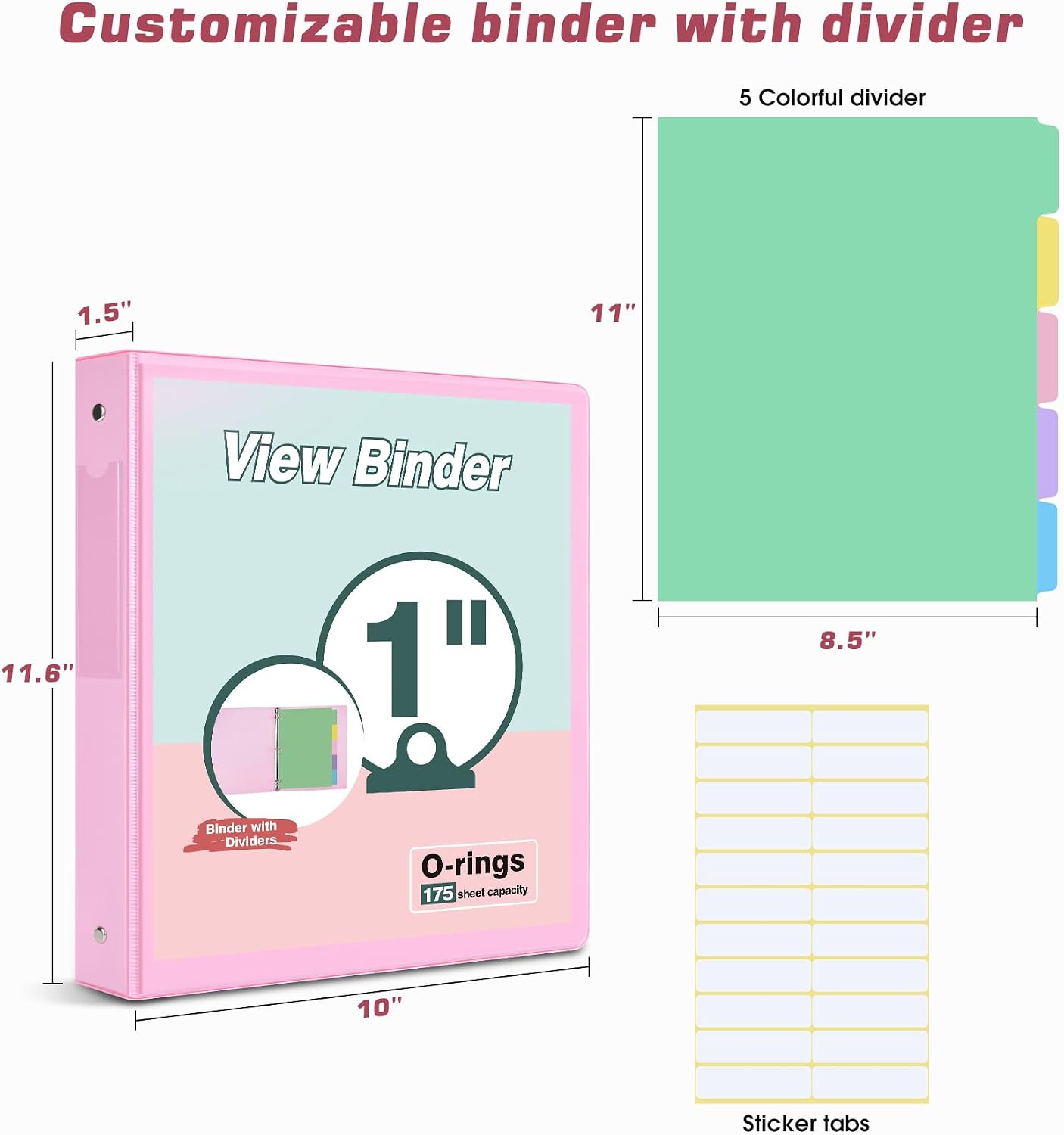 Detalle 2 de dilitego 1-Inch Pink 3-Ring Binder with Customizable Clear Cover and Pockets