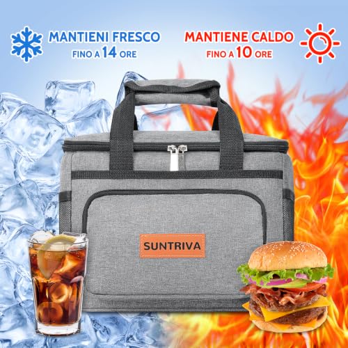 Thumbnail 3 de SUNTRIVA Borsa Termica Porta Pranzo 15L con Tracolla – Impermeabile, Grigio