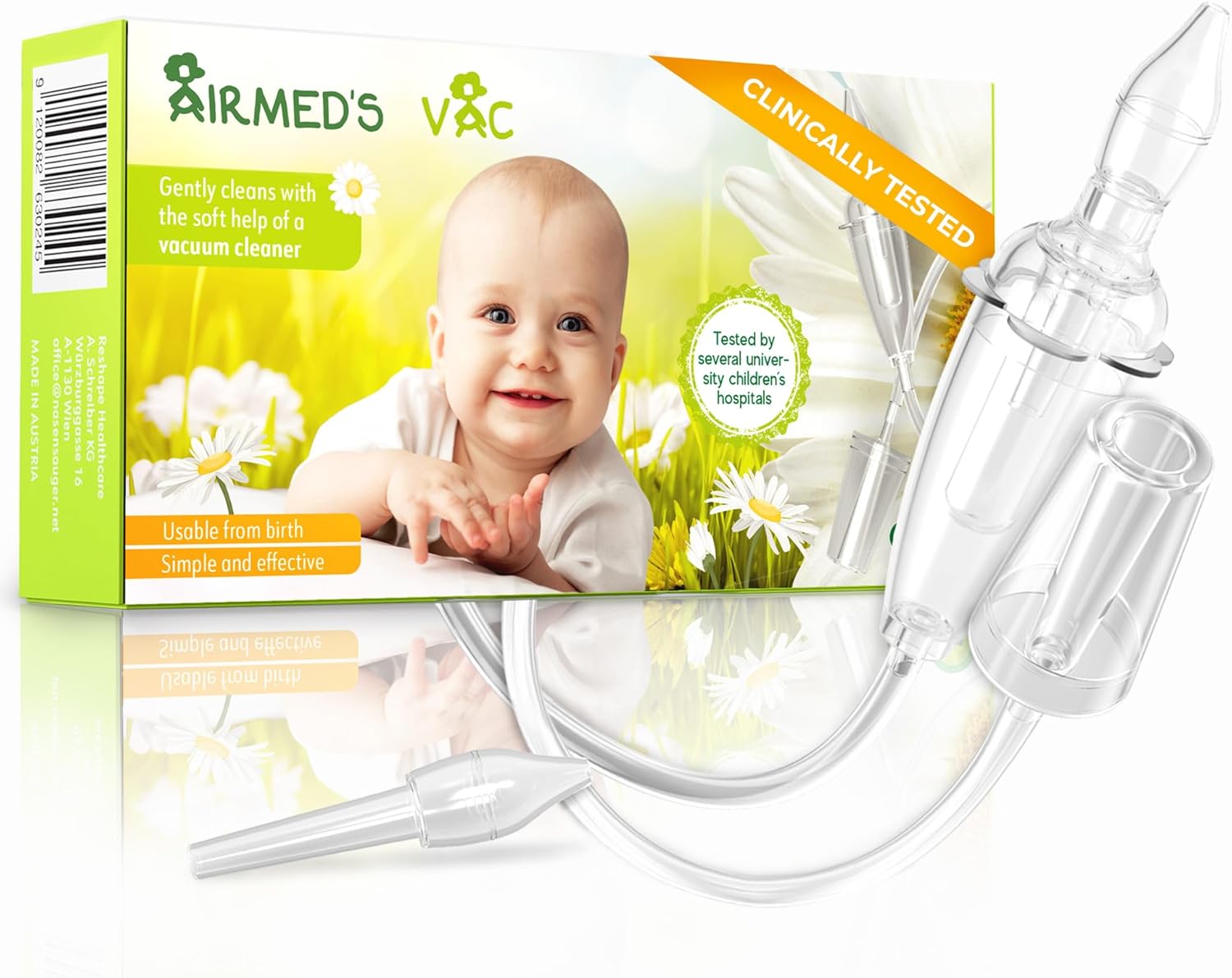 Detalle de Airmed’s Vac Baby Nasal Aspirator with 2 Suction Heads and Cleaning Brush