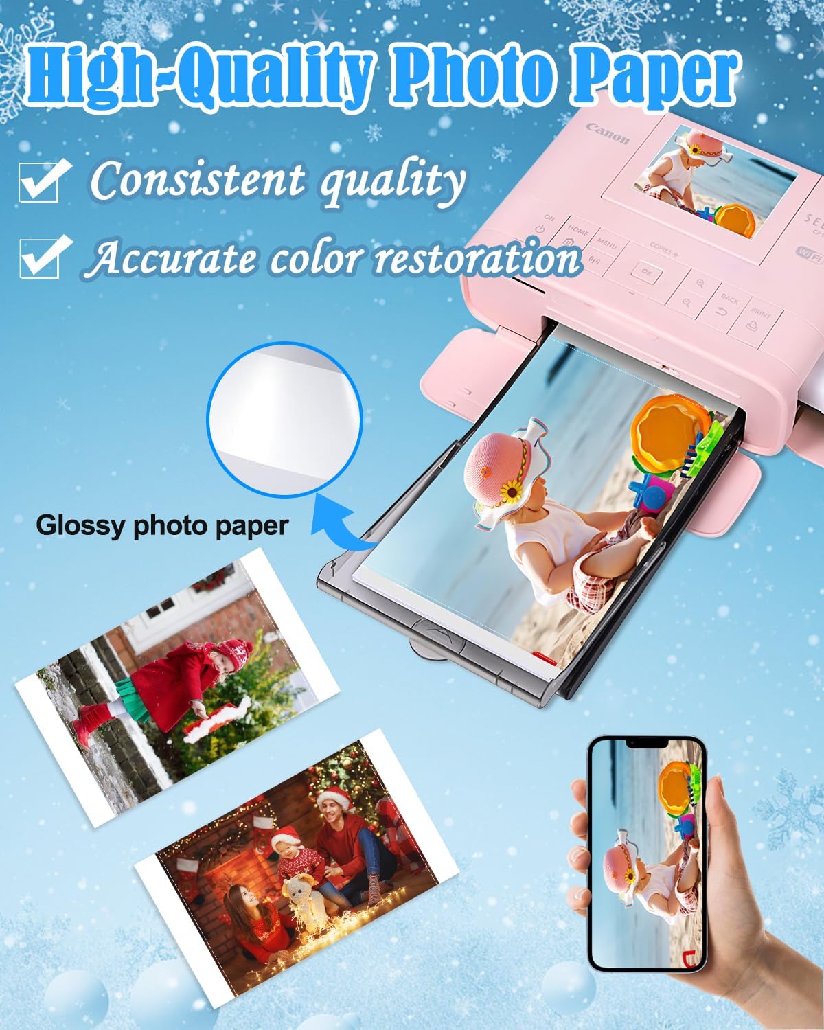 Detalle de NineLeaf Compatible pour Canon Selphy CP1300/CP1500 – Lot papier photo 10x15 cm (108 feuilles) + 3 cartouches KP108/KP108IN