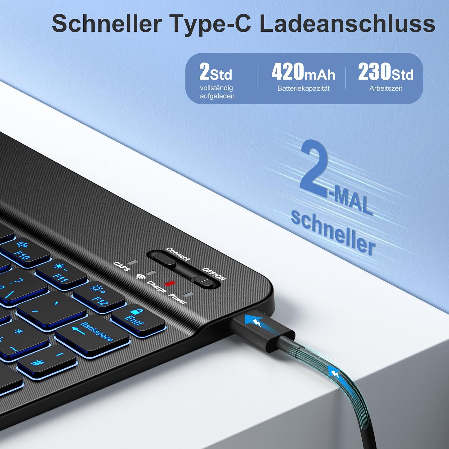 Detalle de Vobafe Hülle mit Tastatur für iPad A16 (11/10.9) – abnehmbare magnetische Keyboard-Schutzhülle mit beleuchteten Tasten