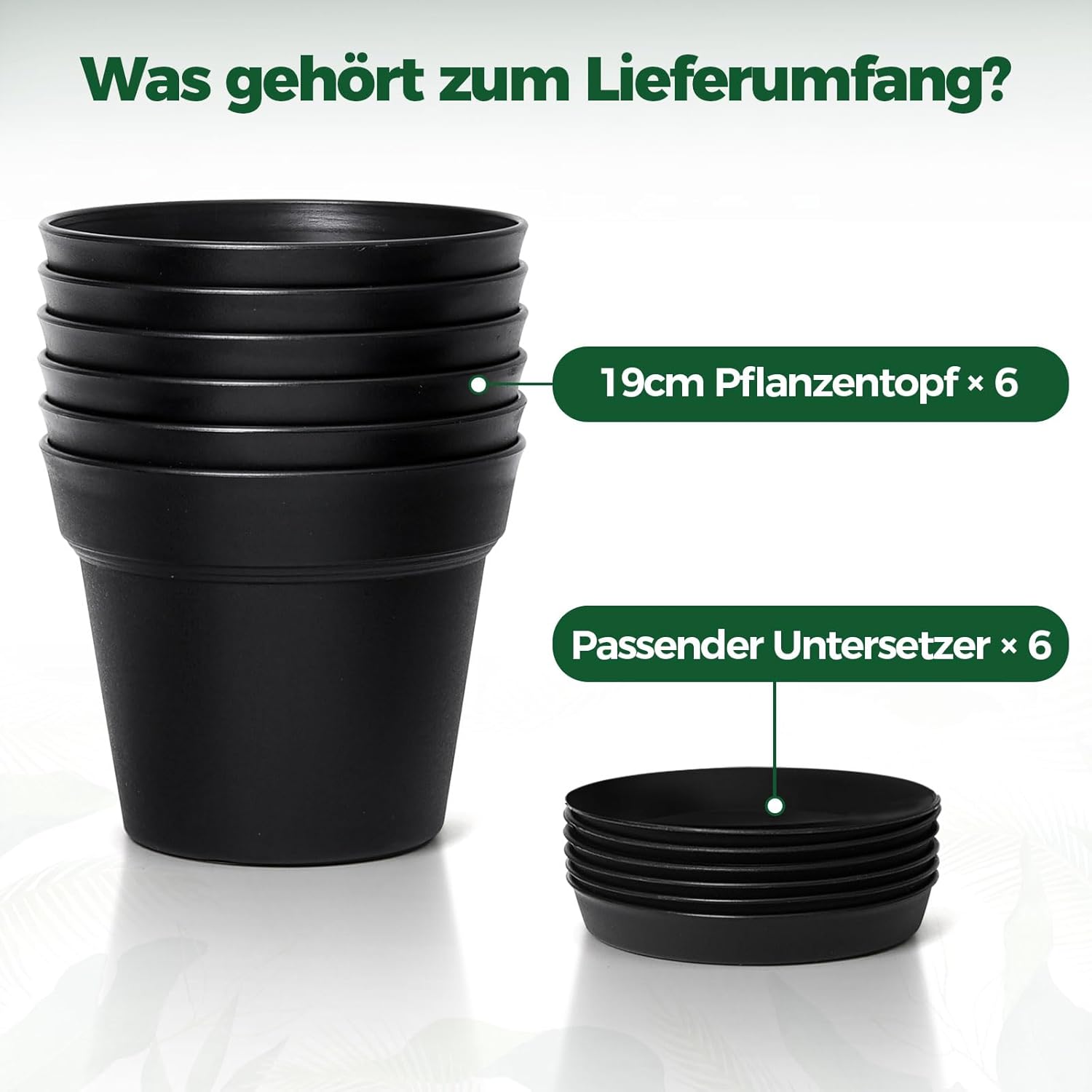 Thumbnail 1 de T4U Set di Vasi da Interno 19 cm con Sottovaso Nero – 6 Vasi Rotondi in Plastica con Fori di Drenaggio