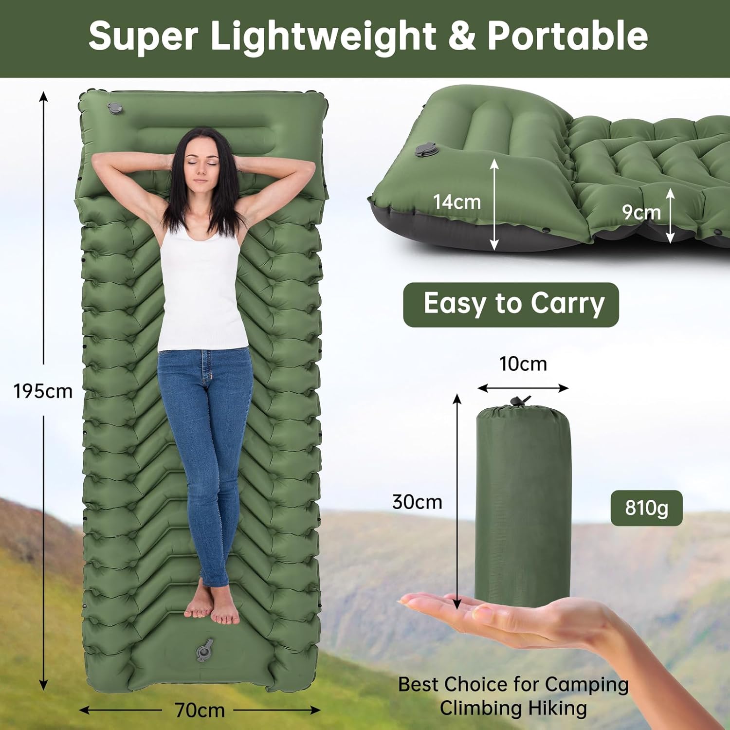 Thumbnail 1 de HAUSPROFI Inflating Sleeping Pad for Camping – UltraLight, Built-in Foot Pump, 150kg Capacity