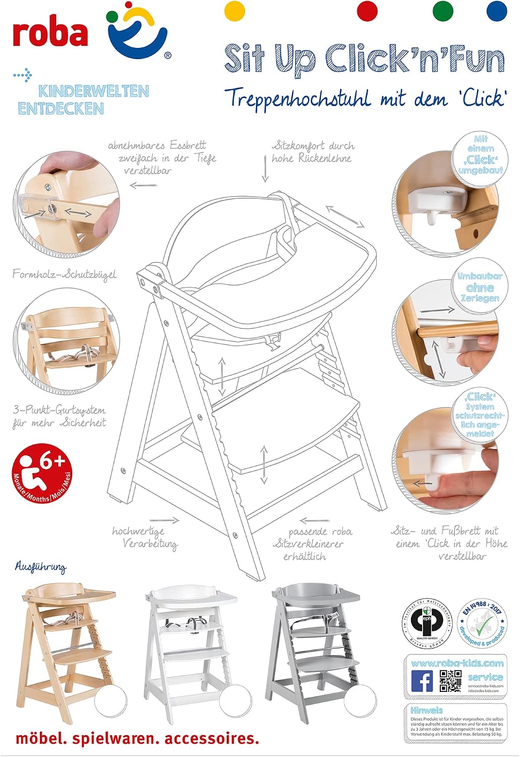 Thumbnail 5 de roba Sit Up Click and Fun houten kinderstoel met afneembaar eetblad
