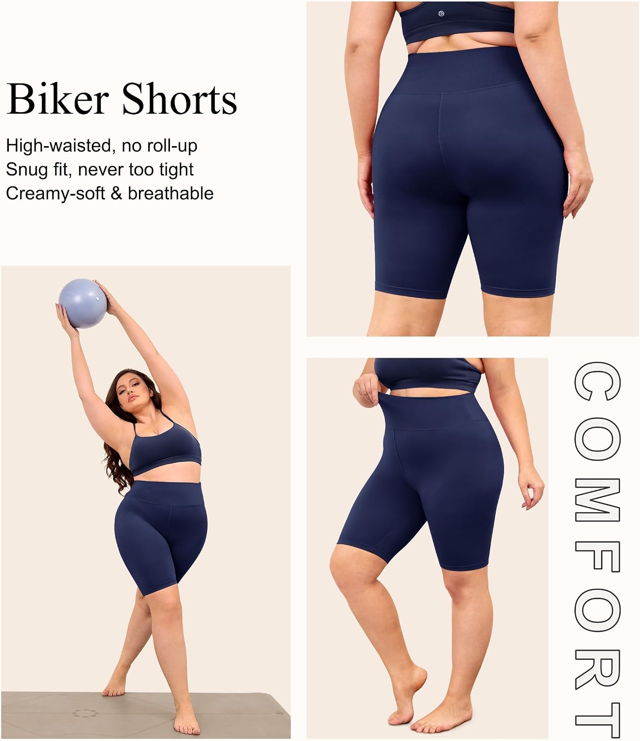 Detalle de VALANDY Creamlush Cycling Shorts for Women – 8" High Waisted, Butter-soft Athletic Shorts