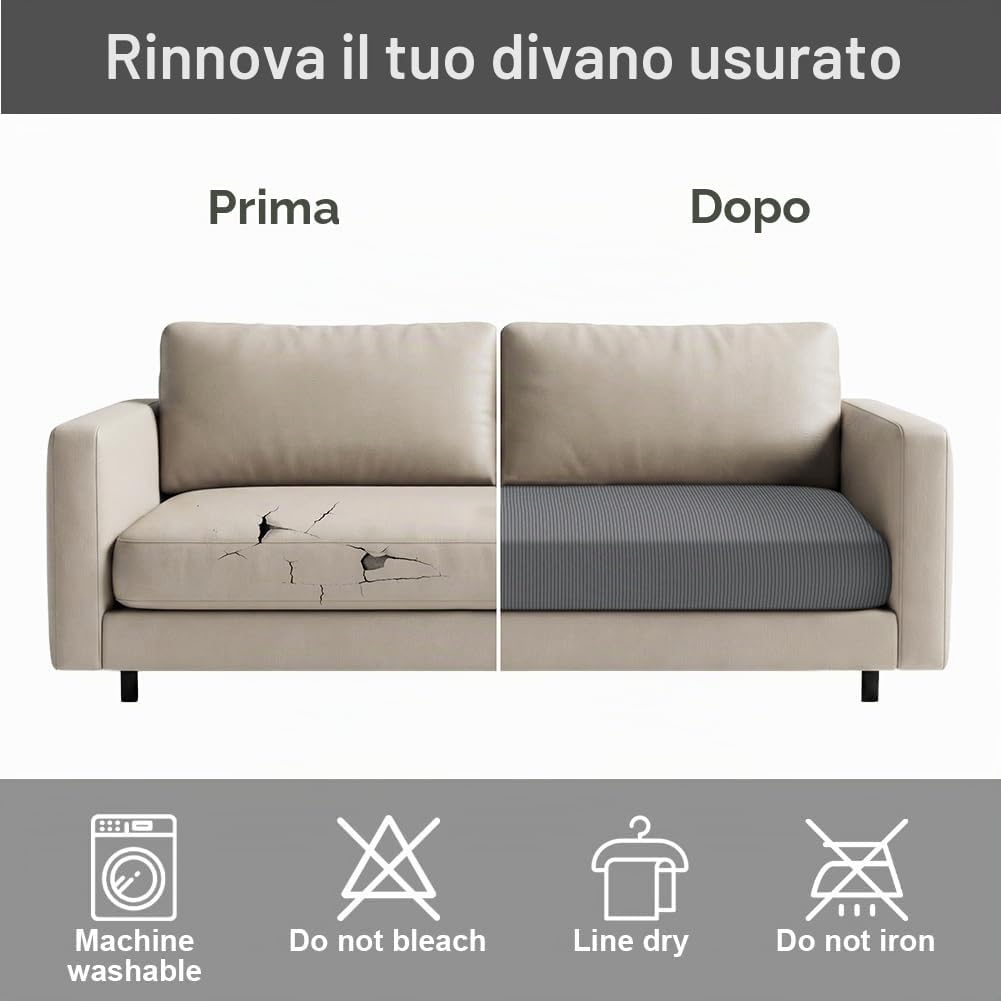 Detalle de Vicloon Copriseduta Divano Elasticizzato — Copri Cuscini Grigio per Salvadivano con Elastico, Antigraffio e Pet‑Friendly