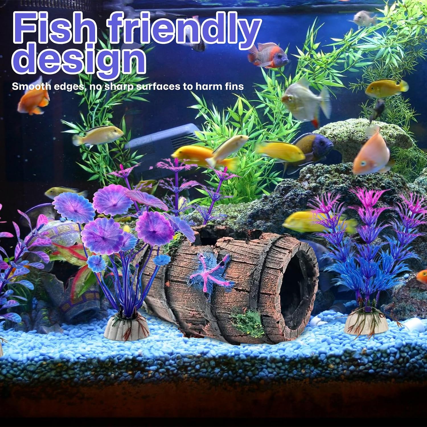 Detalle 2 de LZYDKH broken barrel cave ornament with 4 aquatic plants for aquariums