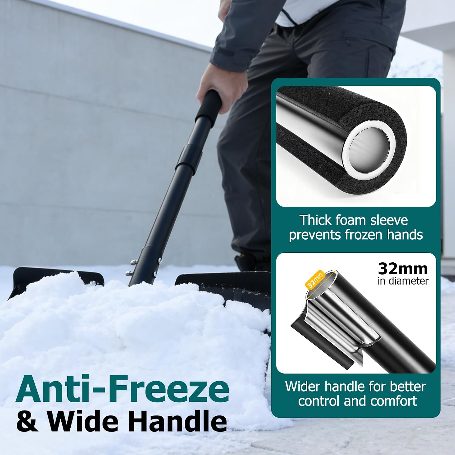 Detalle de Wormutong Heavy Duty Metal Snow Shovel, Adjustable Handle, 41 cm Steel Blade