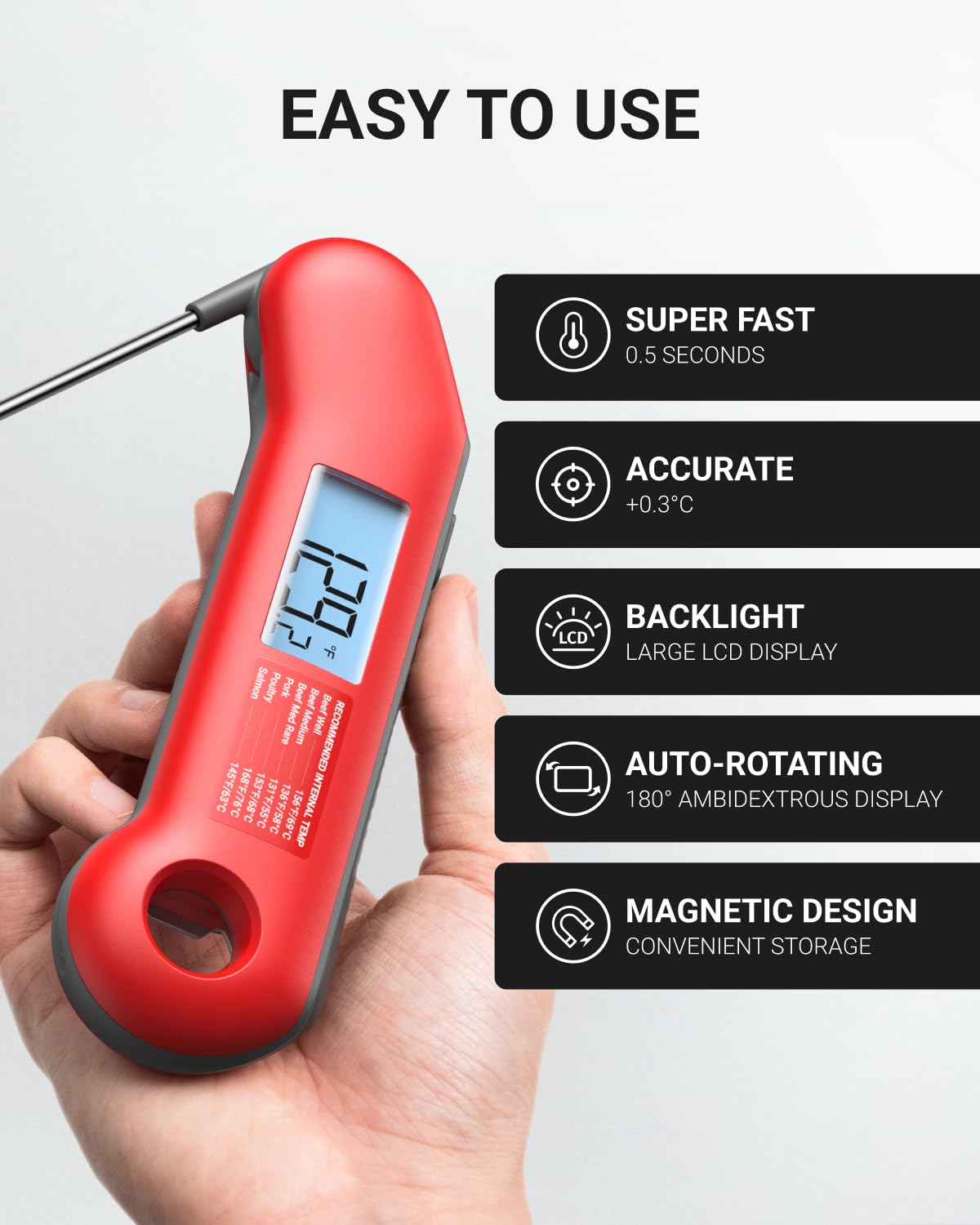 Thumbnail 5 de ThermoMaven F1 Turbo Meat Thermometer – 0.5s instant read, IP67 waterproof, foldable probe