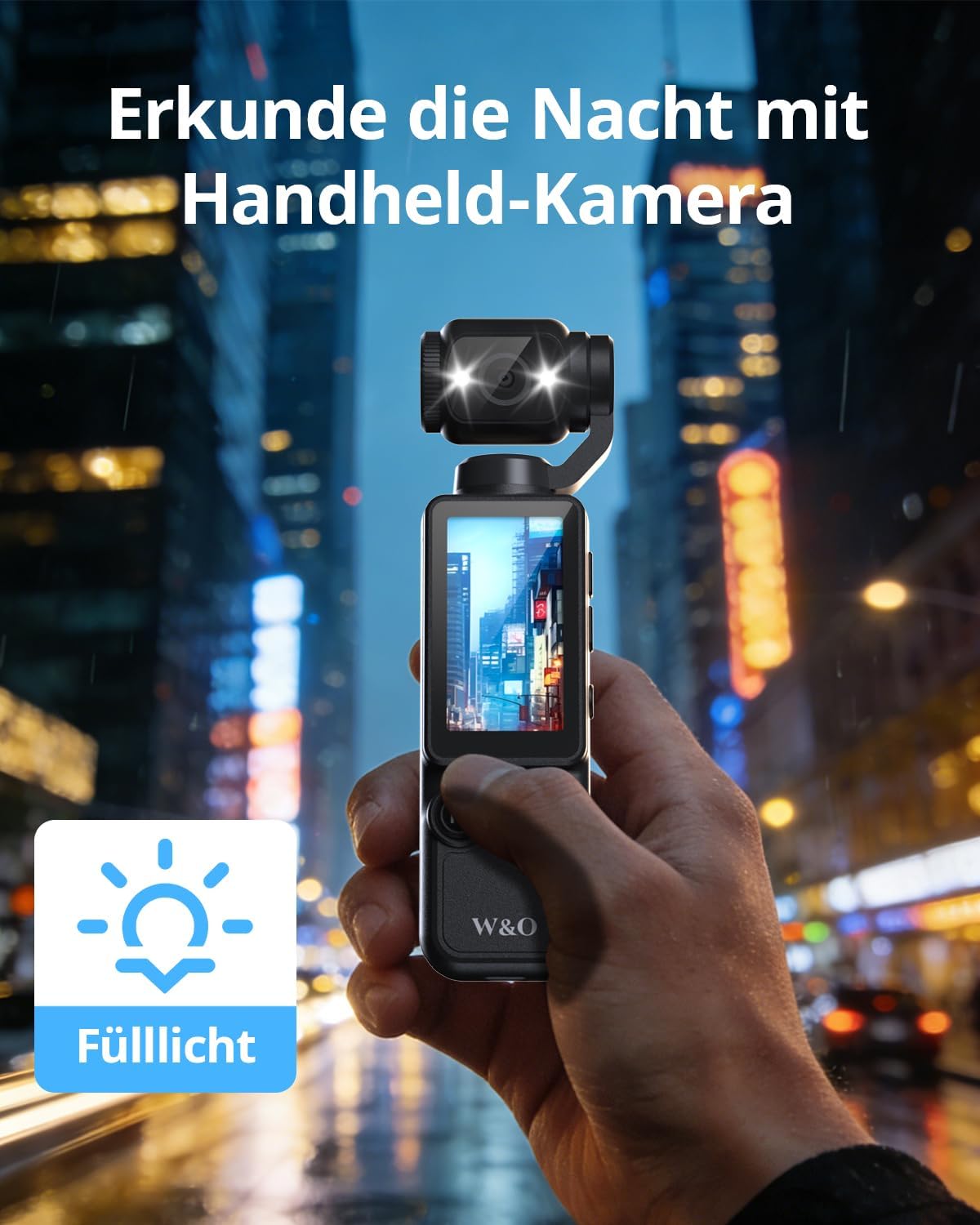 Detalle de W & O Vlog Kamera mit 180° Drehbarem Objektiv – 2,5K Pocket Bodycam mit Audio & Video Aufnahme, 7 Stunden Akku, 32GB Speicher, Schwarz