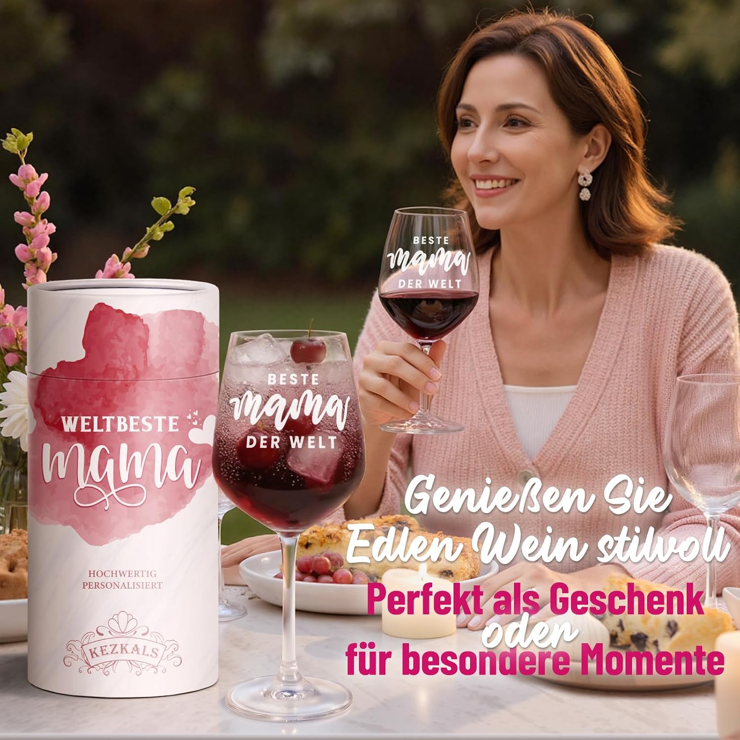 Thumbnail 3 de KEZKALS Geschenke für Mama: Weinglas-Set inkl. Karte & Schlüsselanhänger