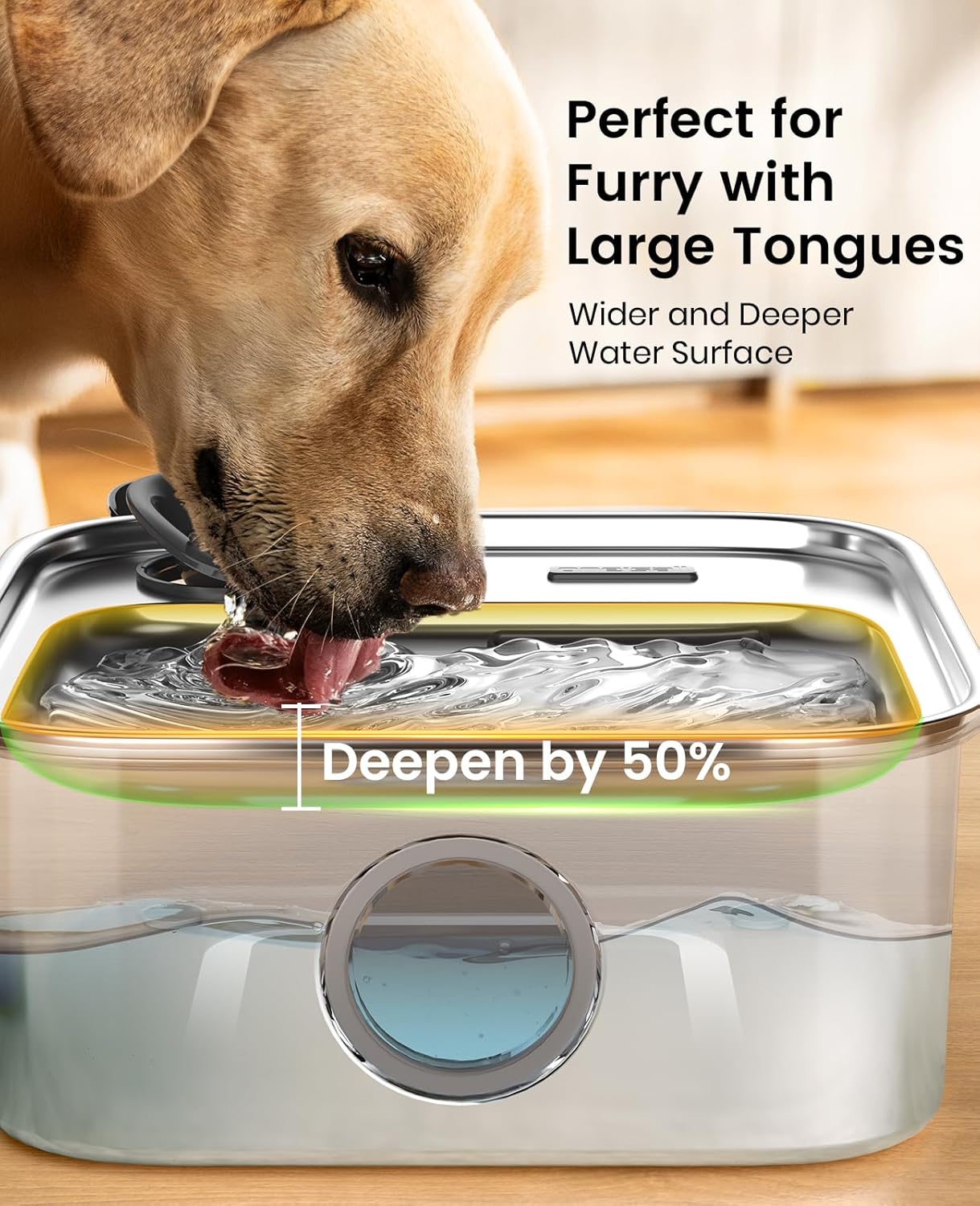 Detalle de oneisall 10L/2.6Gal Dog Water Fountain for Large Dogs (1 Filter) with Visualization Window and Triple Filtration