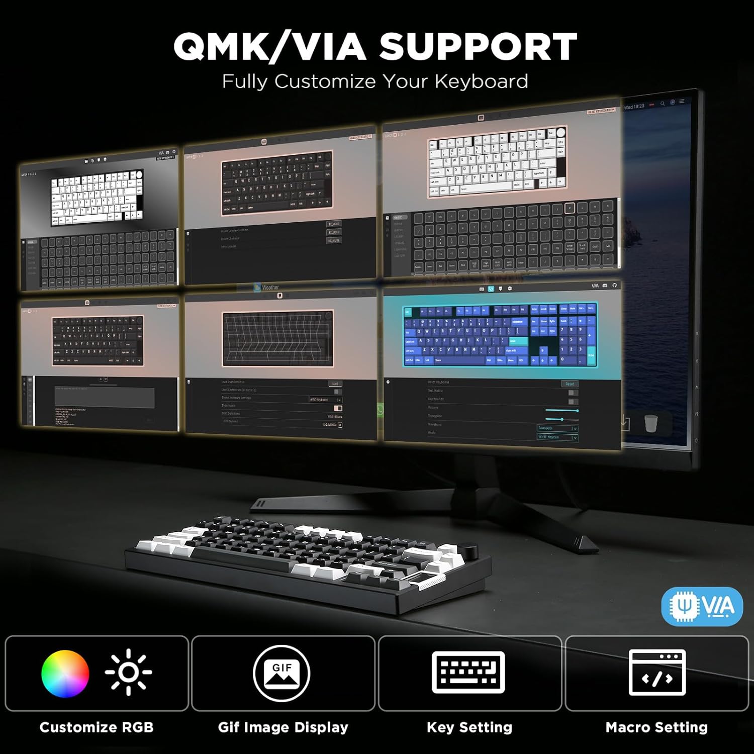 Thumbnail 2 de YUNZII AL80 Wireless Mechanical Keyboard with CNC Aluminum, 75% Layout, Hot-Swap, LCD, and QMK/VIA