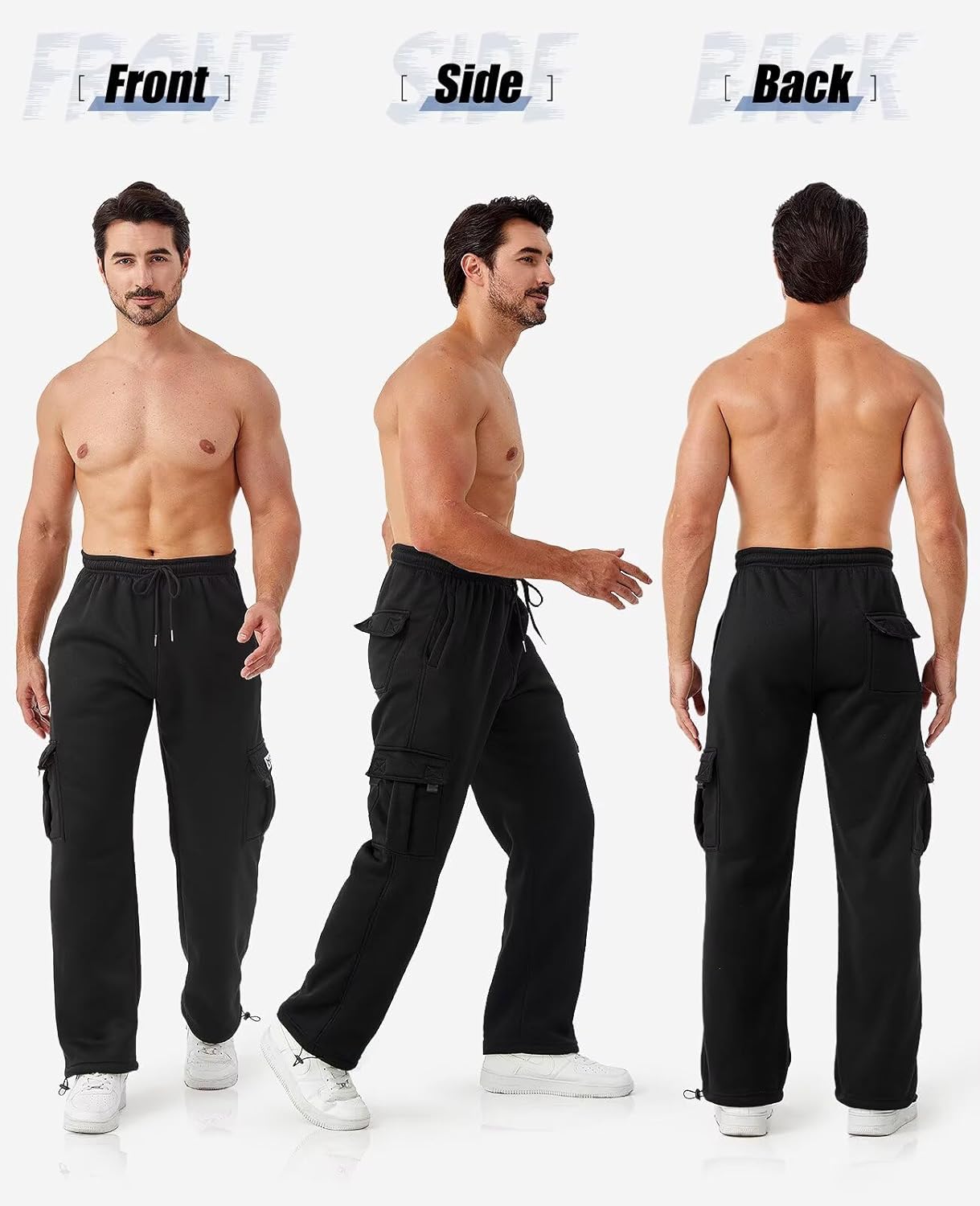 Thumbnail 1 de Minorlee Cargo Pants for Men 3-Pack Relaxed Fit Fleece Joggers with Pockets
