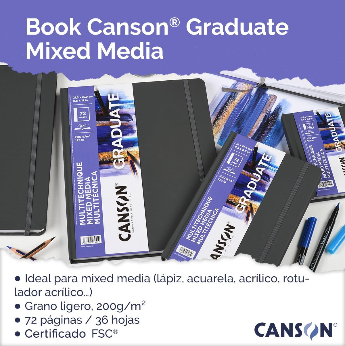 Thumbnail 2 de Canson Graduate Book Blocchi da Disegno 21,6 x 14 cm, 36 fogli, 200 g/m², copertina rigida bianca