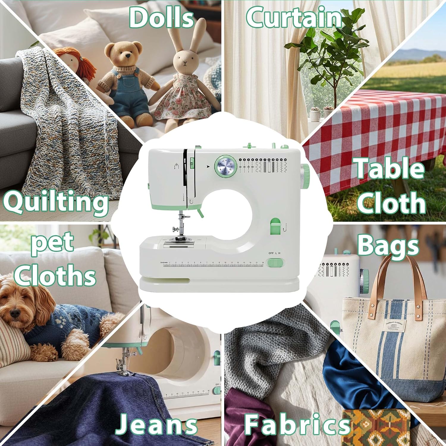 Detalle de Stoigeld Portable Sewing Machine for Beginners, 12 Stitches and 32-Piece Kit
