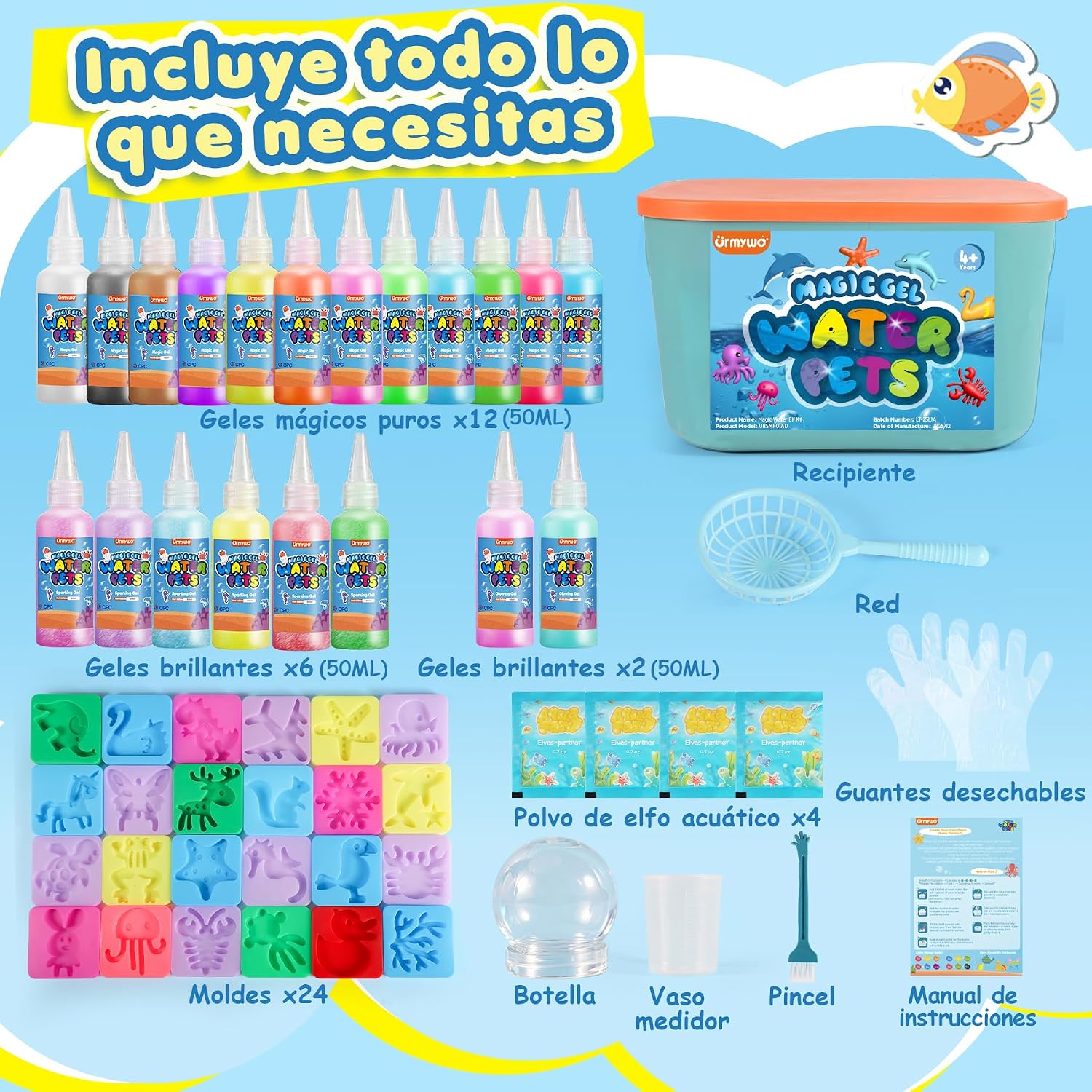 Detalle de URMYWO Aqua Gelz: Kit 3D Magic Water Elf con 20 geles y 24 moldes para crear monstruos marinos esponjosos (Edad 3+)