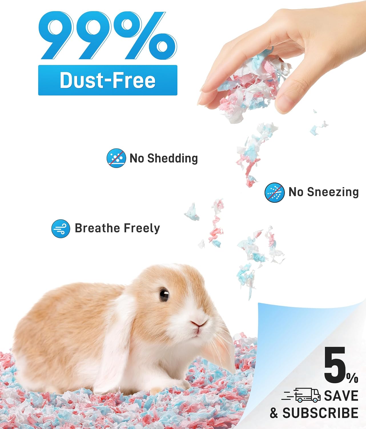 Detalle de BUCATSTATE Hamster Bedding 70L – 99% Dust-Free, Odour Control & Natural Paper Bedding for Small Pets