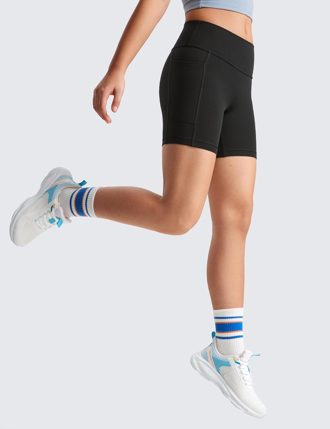 Detalle de CRZ YOGA Filles Butterluxe Athlétique Motard Taille Haute Shorts avec Poches