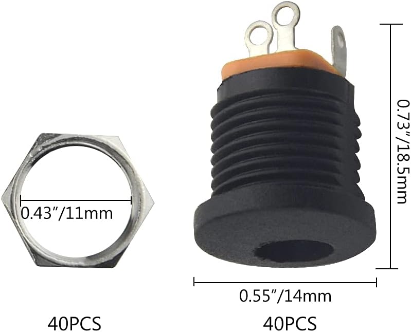 Detalle de WMYCONGCONG 40 Stück 5,5 mm x 2,1 mm DC-Strombuchse – 3-polige Panel-Mount DC-Buchse (Weiblich)