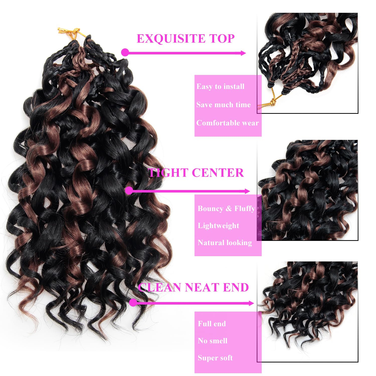 Thumbnail 3 de XSASLYET Pre Looped GoGo Curl Crochet Hair – 10 Inch, 8 Packs, P1B/30