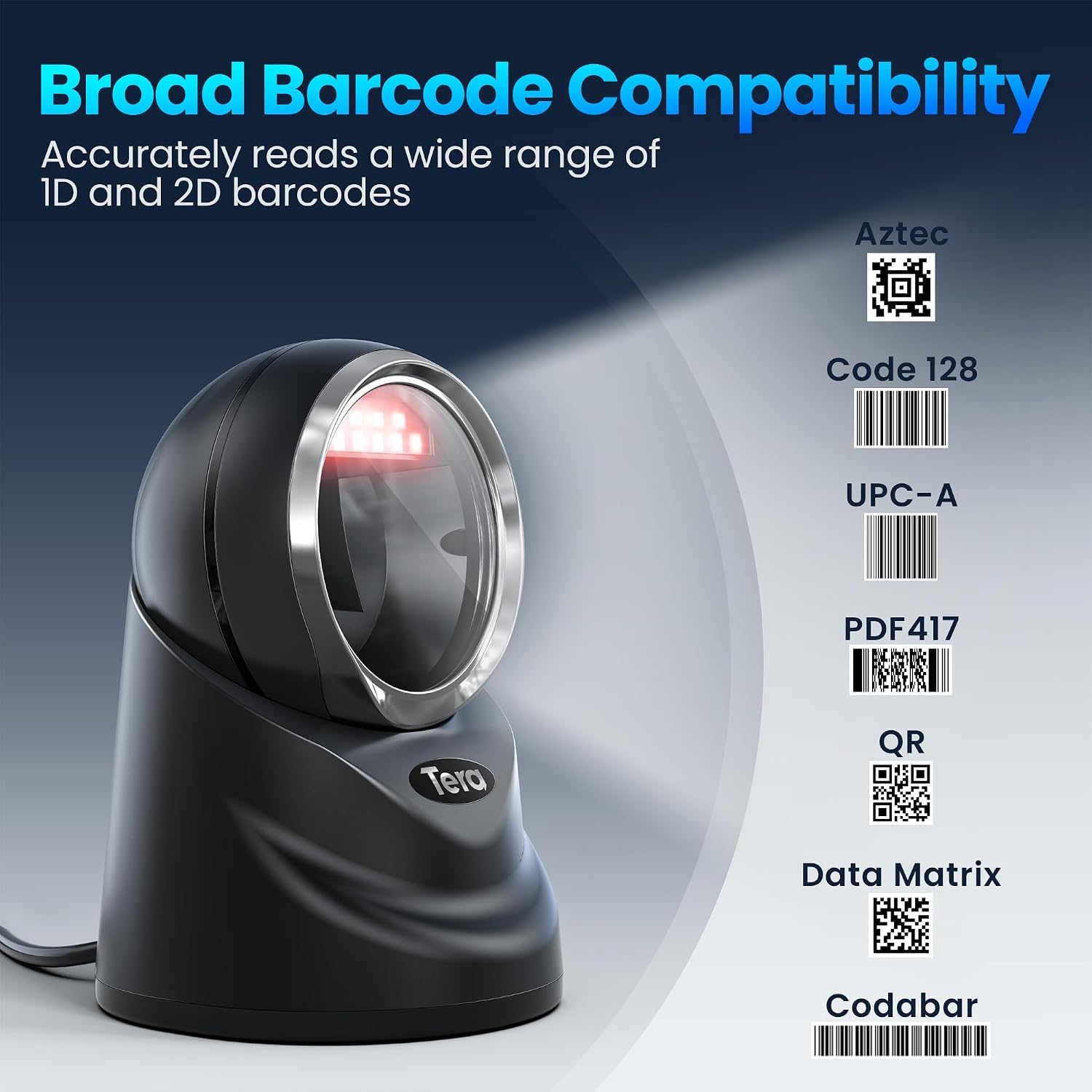 Thumbnail 2 de Tera Desktop 1D/2D QR Barcode Reader con cavo USB – Modello 9100