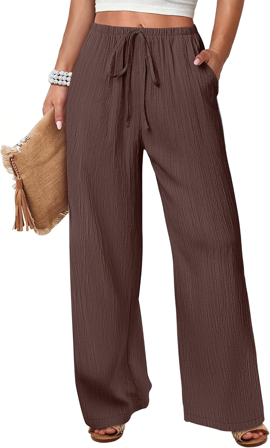 Thumbnail 6 de ANRABESS Women’s Wide Leg Beach Pants with Elastic Waist and Pockets