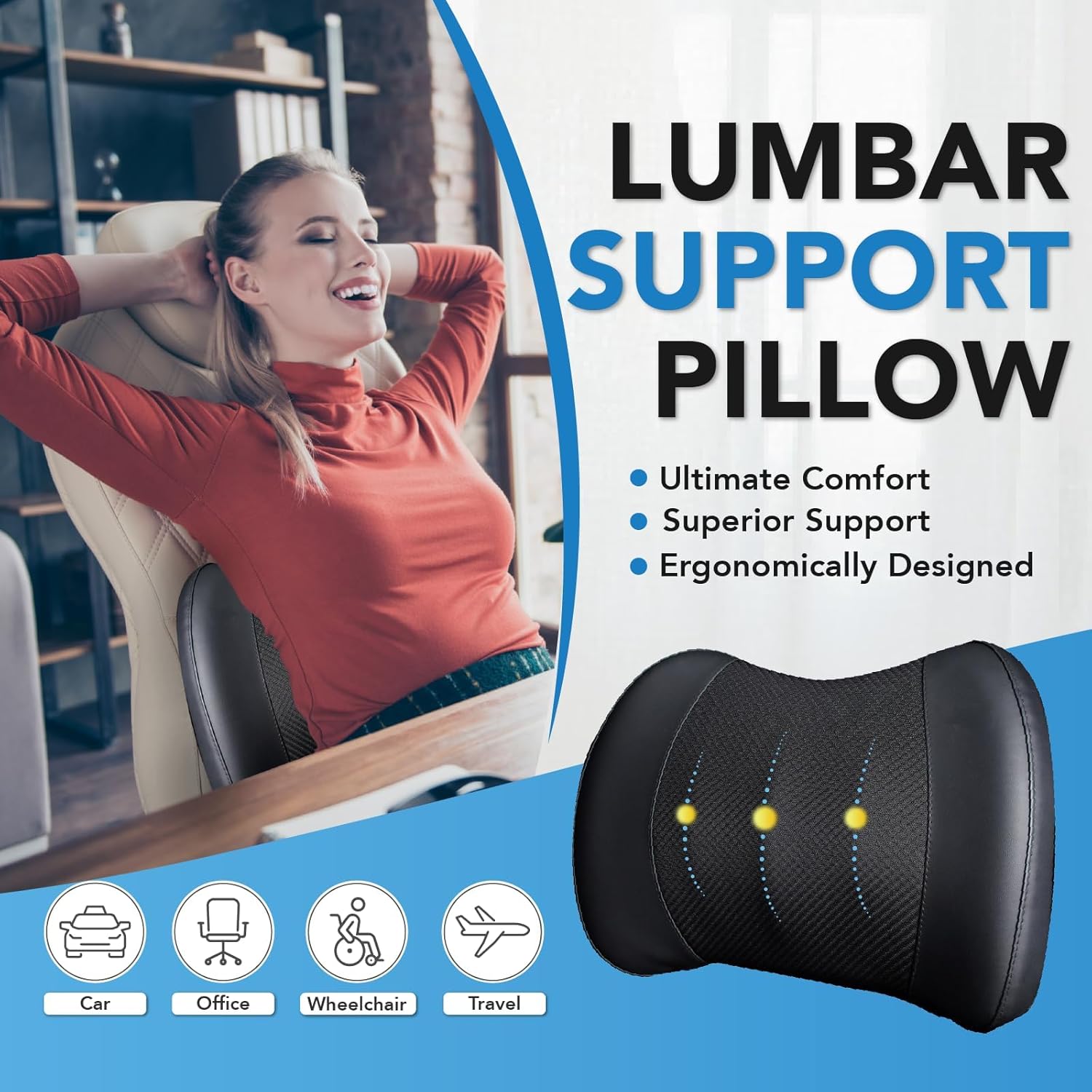 Detalle 2 de Lofty Aim Lumbar Support Pillow memory foam for lower back relief