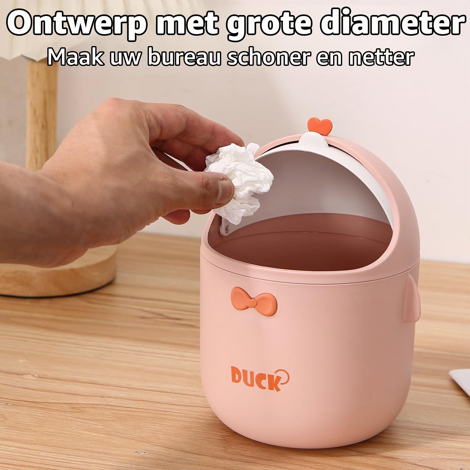 Detalle 2 de Huifoo Mini TischmüLleimer mit Deckel mini-tafelafvalbak, roze
