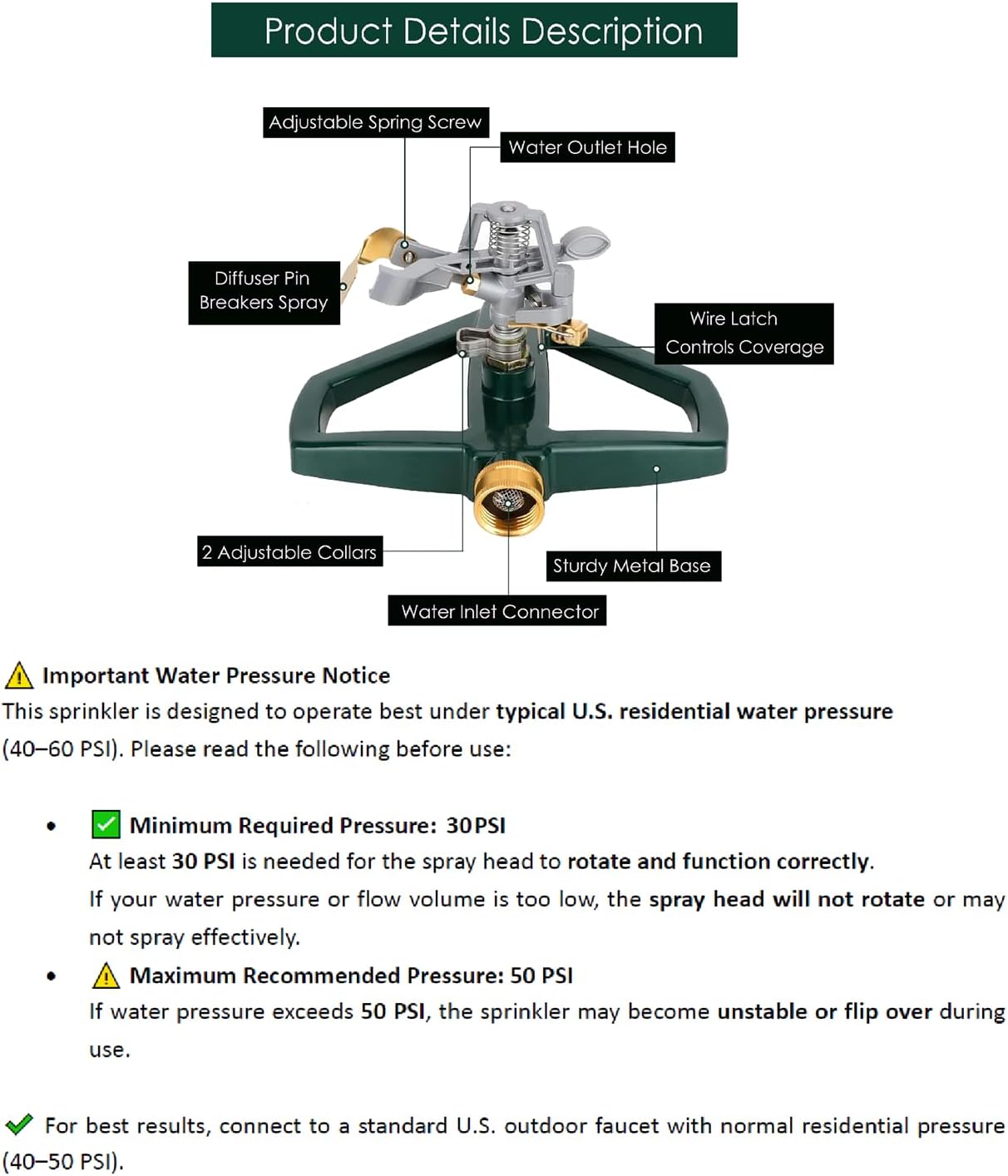 Detalle de WEMADE Metal Impact Sprinkler, Zinc Alloy