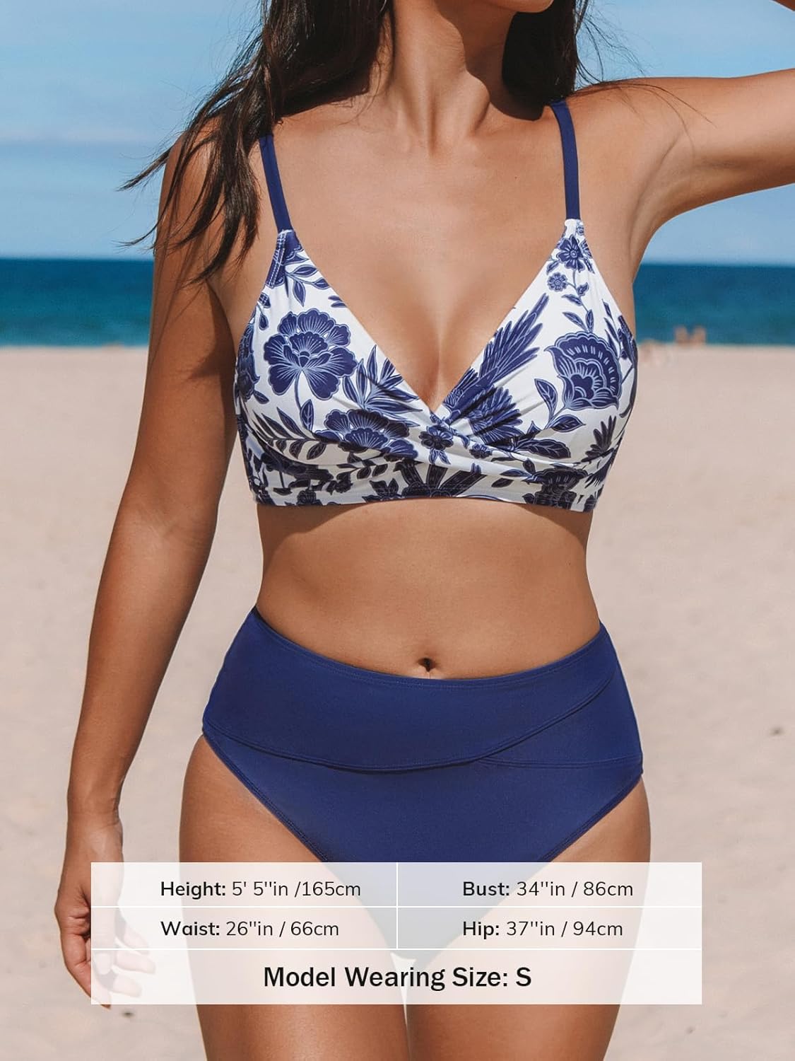 Detalle 2 de CUPSHE Femme Bikini Torsadé Taille Haute – Ensemble 2 pièces avec Cups amovibles et bretelles réglables