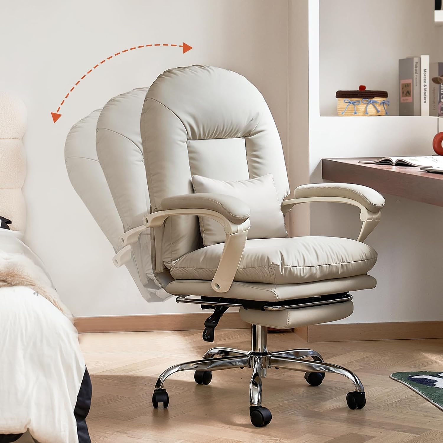 Thumbnail 2 de EMIAH sedia da ufficio ergonomica reclinabile con poggiapiedi in pelle PU, beige